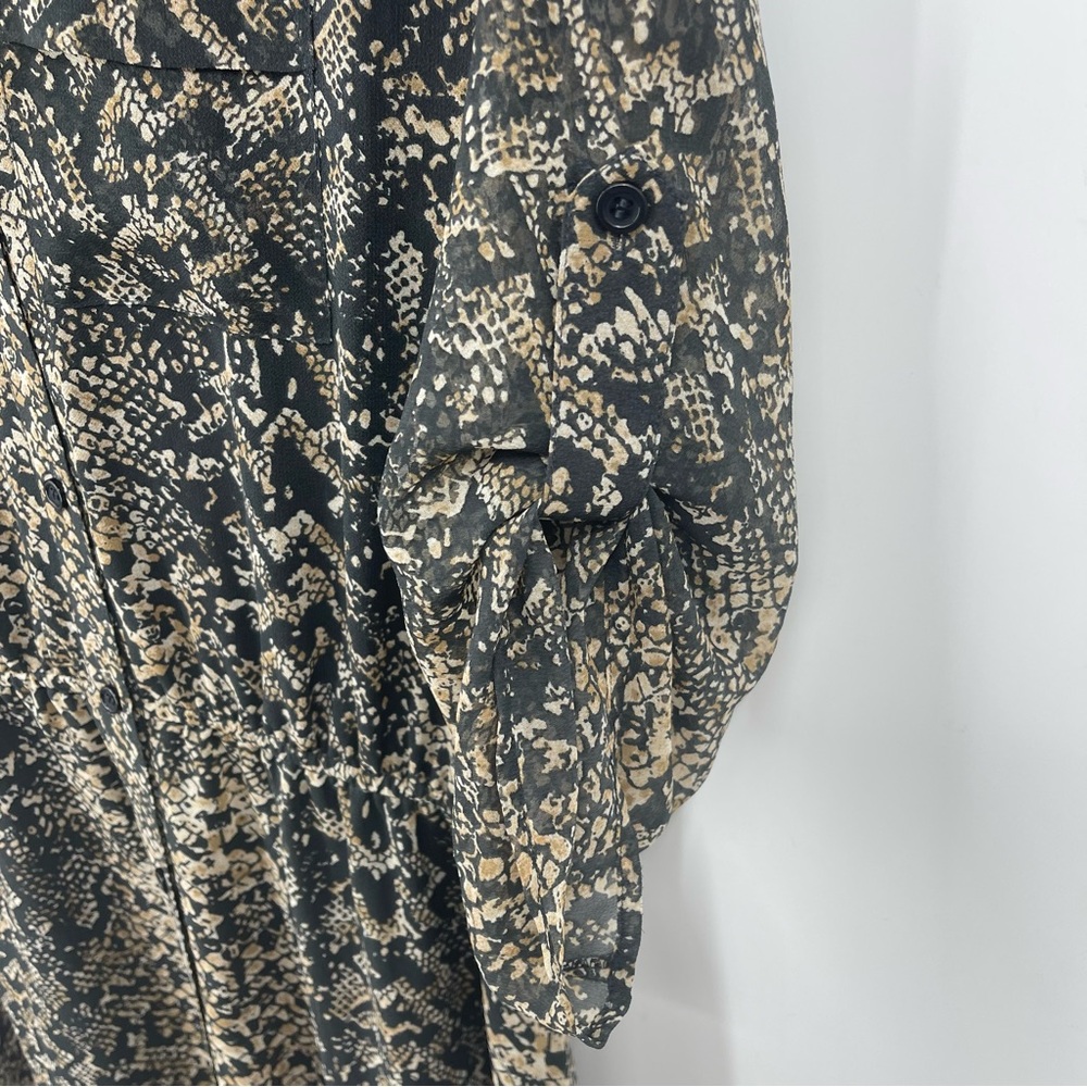 Moda International Snake Animal Print Black Tan Button Front Maxi Shirt Dress M - Picture 6 of 9